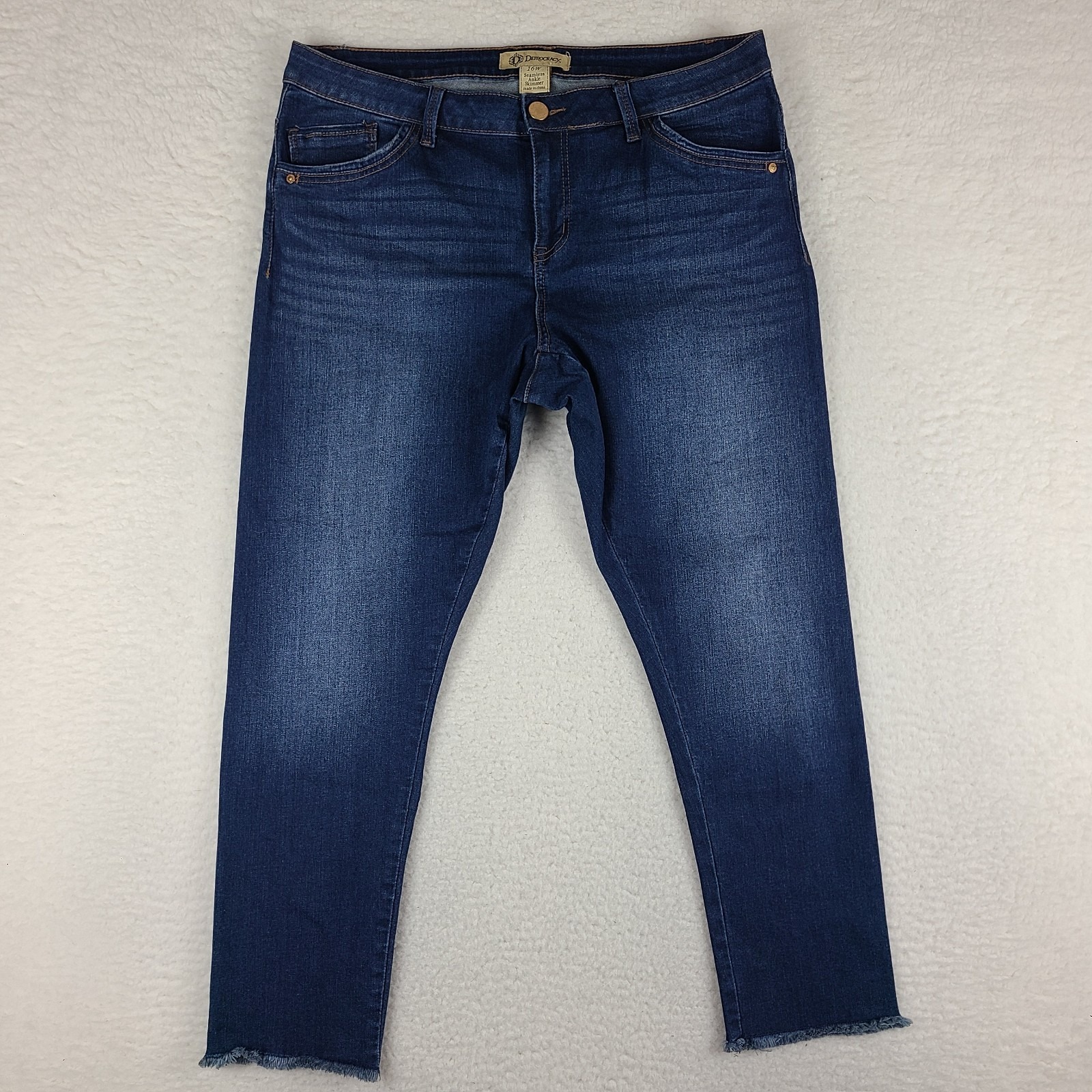 Democracy Jeans Womens 16w Blue Seamless Ankle Skimmer Fray Dark Wash Denim